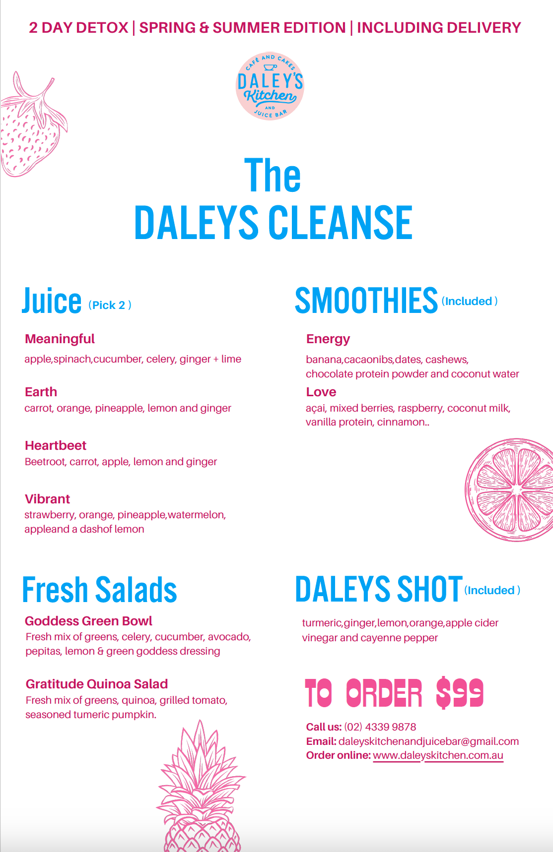 DALEYS CLEANSE MENU - Spring Summer 2025